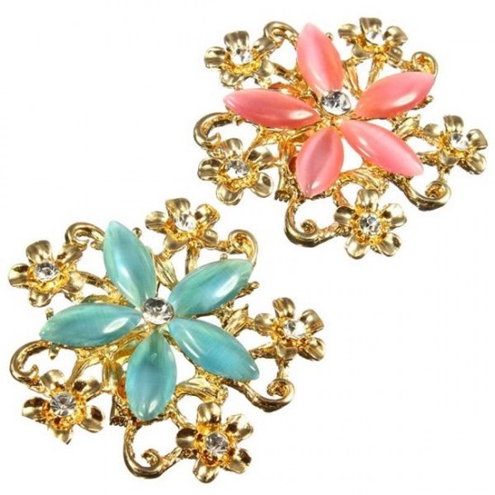 Gold Plated Flower Opal Inlay Crystal Brooch Pin For Women