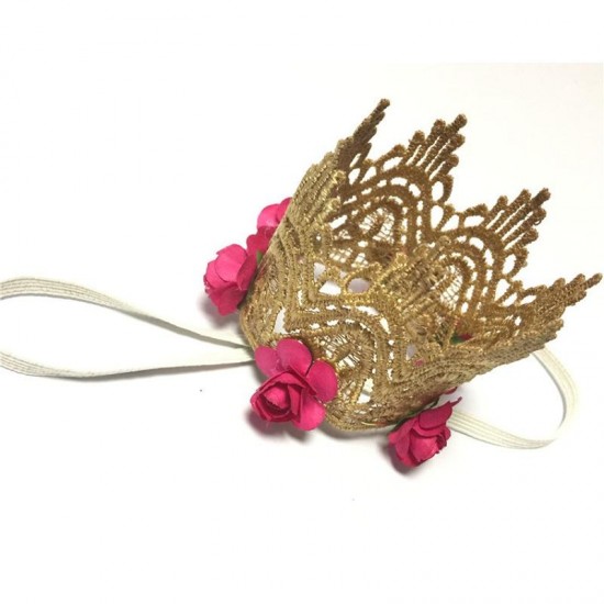 Lace Crown Rose Flowers Children Party Hat Princess Decoration Headband
