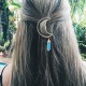 Multicolor Natural Stone Hair Clip Hollow Moon Charm Hair Accessories for Women
