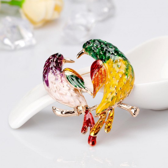 Sweet Birds Brooches Rhinestones Colorful Oil Painting Birds Colthing Brooch Pin for Women Men