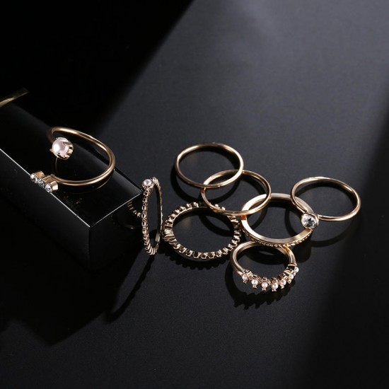 10 Pcs of Gold Silver Plated Artificial Pearl Rings Women Bracelets Jewelry Set