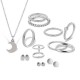 12 Pcs of Gold Silver Plated Rings Crystal Earrings Necklace Jewelry Set