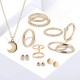 12 Pcs of Gold Silver Plated Rings Crystal Earrings Necklace Jewelry Set