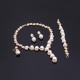 18K Gold Plated Necklace Pearl Earrings Ring Rhinestone Wedding Party Jewelry Set for Women