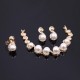 18K Gold Plated Necklace Pearl Earrings Ring Rhinestone Wedding Party Jewelry Set for Women