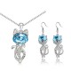 Austria Crystal Naughty Cat Platinum Rhinestone Necklace Earrings Jewelry Set