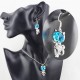 Austria Crystal Naughty Cat Platinum Rhinestone Necklace Earrings Jewelry Set