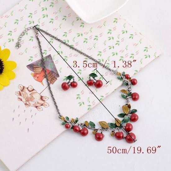 Sweet Red Cherry Earrings Necklace Jewelry Sets Tassel chandelier Earrings Gift for Women Sweet Red Cherry Earrings Necklace Jewelry Sets Tassel chandelier Earrings Gift for Women