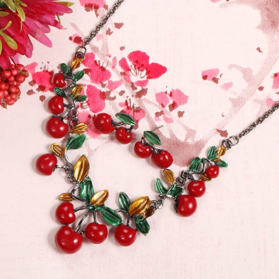 Sweet Red Cherry Earrings Necklace Jewelry Sets Tassel chandelier Earrings Gift for Women Sweet Red Cherry Earrings Necklace Jewelry Sets Tassel chandelier Earrings Gift for Women