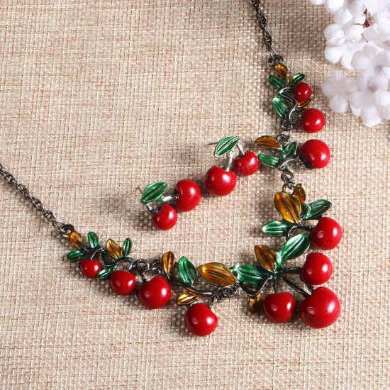 Sweet Red Cherry Earrings Necklace Jewelry Sets Tassel chandelier Earrings Gift for Women Sweet Red Cherry Earrings Necklace Jewelry Sets Tassel chandelier Earrings Gift for Women