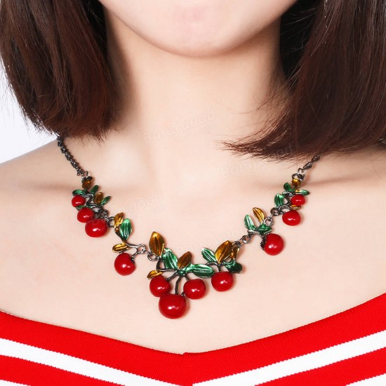 Sweet Red Cherry Earrings Necklace Jewelry Sets Tassel chandelier Earrings Gift for Women Sweet Red Cherry Earrings Necklace Jewelry Sets Tassel chandelier Earrings Gift for Women