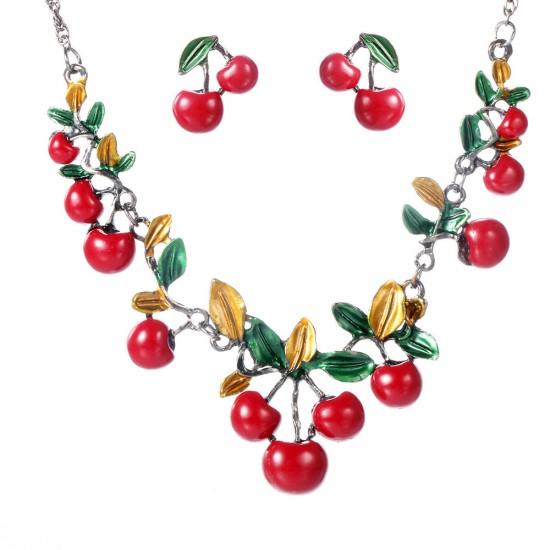 Sweet Red Cherry Earrings Necklace Jewelry Sets Tassel chandelier Earrings Gift for Women Sweet Red Cherry Earrings Necklace Jewelry Sets Tassel chandelier Earrings Gift for Women