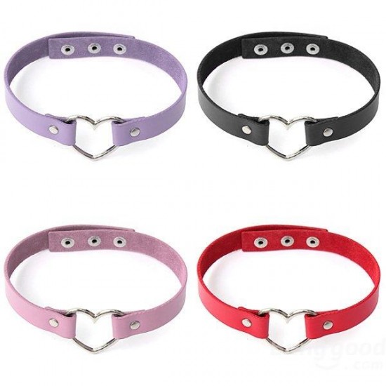 1CM Width Punk Gothic Metal Heart Leather Choker Collar Necklace Only for Wholesale