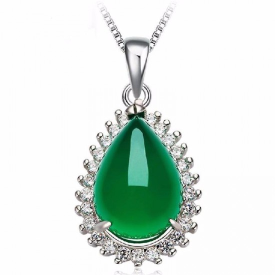 925 Silver Waterdrop Chalcedony Zircon Necklace Pendant