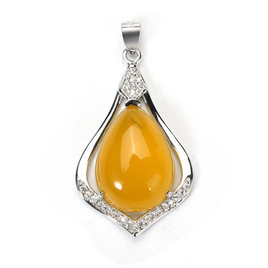 925 Silver Zircon Crystal Chalcedony Pendant For Necklace Chain