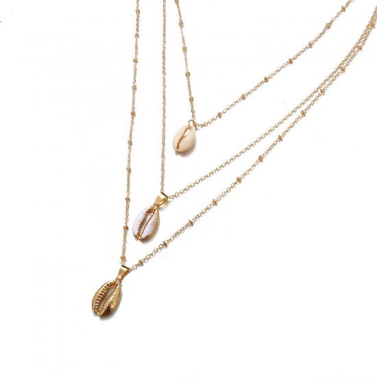 African Style Shell Multi-Layer Necklace Gold Metal Conch-inlaid Gold-rimmed Cavicle Chain Necklace