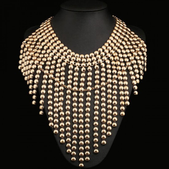 Alloy Chains Tassel Bubble Statement Chunky Necklace Gold Plated