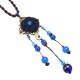 Blue Crystal Flower Necklace Ethnic Long Rope Bead Necklace for Women