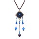 Blue Crystal Flower Necklace Ethnic Long Rope Bead Necklace for Women
