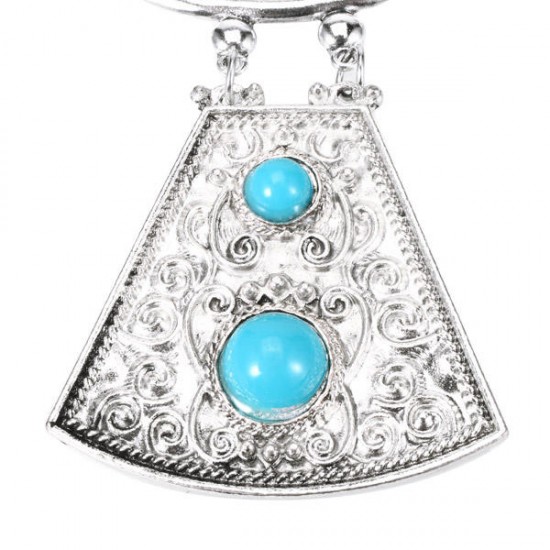Bohemia Folk Style Shield Turquoise Pendant Multilayer Tassel Necklace Pendant For Women