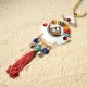 Bohemian Irregular Shell Pendant Chain Red Tassel Cotton Rope Necklace for Women