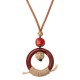 Handmade Ceramic Colorful Beads Ball Leaf Leather Rope Vintage Long Necklace for Women Handmade Ceramic Colorful Beads Ball Leaf Leather Rope Vintage Long Necklace for Women