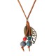 Handmade Ceramic Colorful Beads Ball Leaf Leather Rope Vintage Long Necklace for Women Handmade Ceramic Colorful Beads Ball Leaf Leather Rope Vintage Long Necklace for Women
