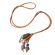 Handmade Ceramic Colorful Beads Ball Leaf Leather Rope Vintage Long Necklace for Women Handmade Ceramic Colorful Beads Ball Leaf Leather Rope Vintage Long Necklace for Women