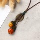 Handmade Ceramic Colorful Beads Ball Leaf Leather Rope Vintage Long Necklace for Women Handmade Ceramic Colorful Beads Ball Leaf Leather Rope Vintage Long Necklace for Women