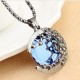 Vintage Crystal Pendant Necklace Moon Oval Sapphire Chain Charm Necklace Ethnic Jewelry for Women