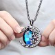 Vintage Crystal Pendant Necklace Moon Oval Sapphire Chain Charm Necklace Ethnic Jewelry for Women