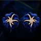 1 Pair Elegant Brilliant Blue Red Blooming Flowers Golden Rhinestones Stud Earrings 1 Pair Elegant Brilliant Blue Red Blooming Flowers Golden Rhinestones Stud Earrings