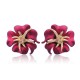 1 Pair Elegant Brilliant Blue Red Blooming Flowers Golden Rhinestones Stud Earrings