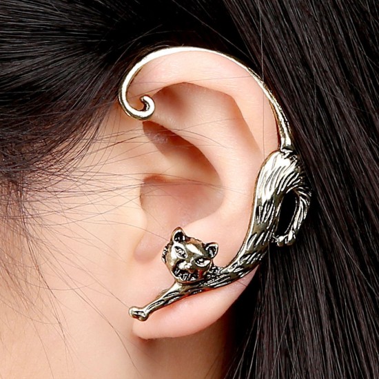 1Pc Trendy Left Ear Stud Cuff Exaggerated Alloy Winding Sexy Cat Earring for Women