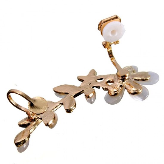 1pc Gold Plated Opal Rhinestone Flower Leaf Ear Clip Cuff Earrings