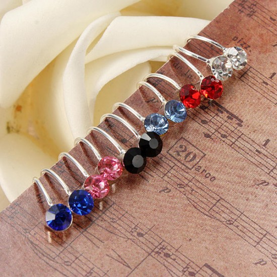 2Pcs No Piercing 6 Colors Crystal Rhinestone Nose Lip Ring Cuff Clip Earrings for Women