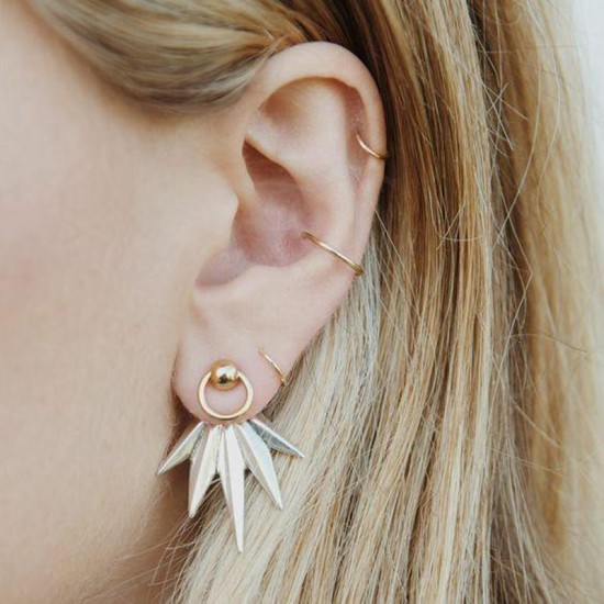 5Pcs Leaf Geometric Earring Set Gold Rings Ear Clip Jewelry Gift for Girls Women