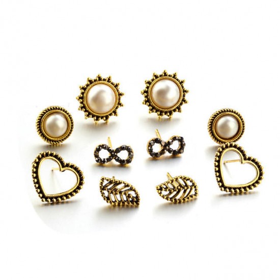 5Pcs Love Pearls Openwork Leaves Leaves 8 Character Stud Earring