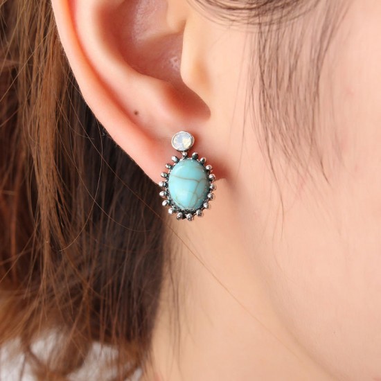 6 Pairs of Turquoise Ear Stud Alloy Rhinestones Earrings Set