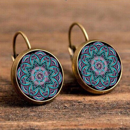 Bohemian Flower Drop Earring Ethnic Earrings Purple Flower Print Earrings for Women