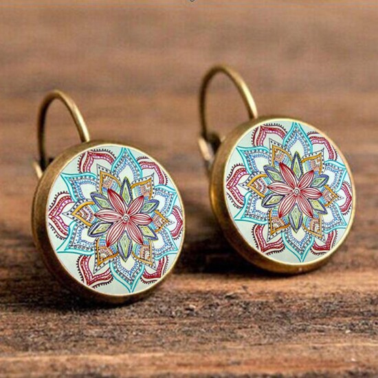 Bohemian Vintage Ear Drop Copper Colorful Flower Earrings