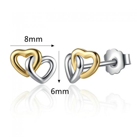 Classic Double Heart 925 Sterling Silver Earring Sweet Heart Anallergic Ear Stud for Women