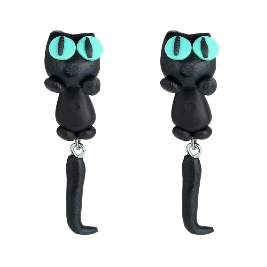 Cute Animal Black Cat Stud Little Kitty Soft Clay Drop Casual Earrings