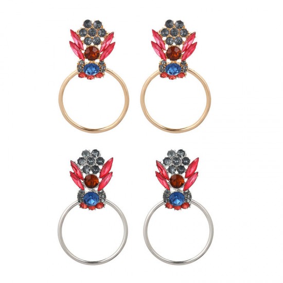 Elegant Colorful Rhinestone Piercing Drop Earrings Punk Big Hoop Pendant Dangle Earring for Women