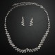 Bridal Square Crystal Thick Chain Necklace Earrings Jewelry Set White