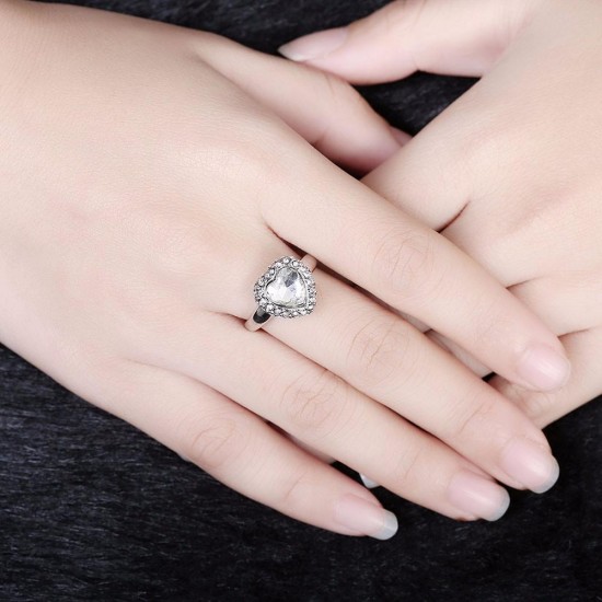Platinum Heart Crystal Full Rhinestone Wedding Ring Gift for Women