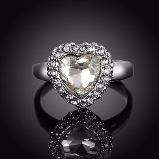 Platinum Heart Crystal Full Rhinestone Wedding Ring Gift for Women