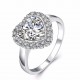 Platinum Heart Crystal Full Rhinestone Wedding Ring Gift for Women