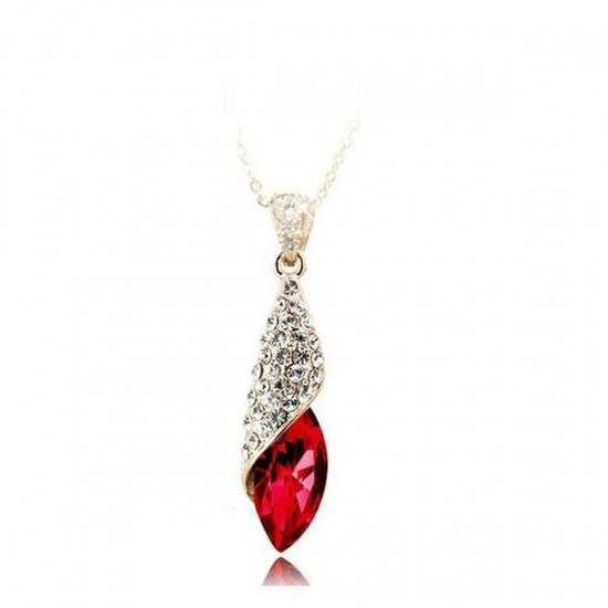 Trendy Silver Red Crystal Teardrop Necklace For Women