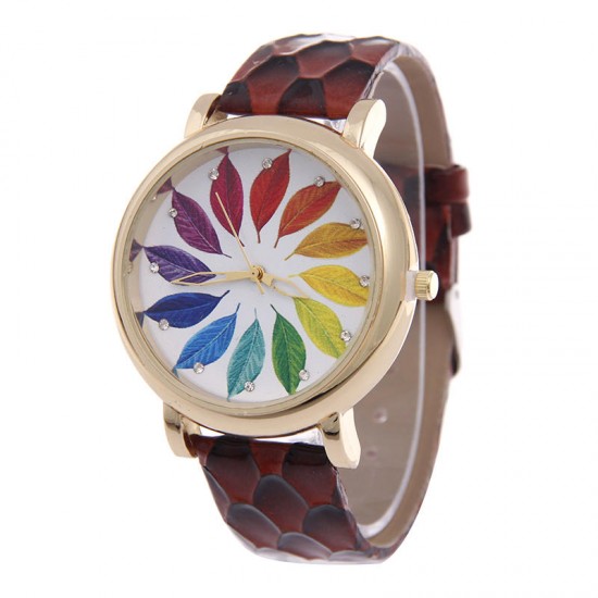 AL0812 Maple Picture Women Watch Genuine Leather Quartz Wrist Watch